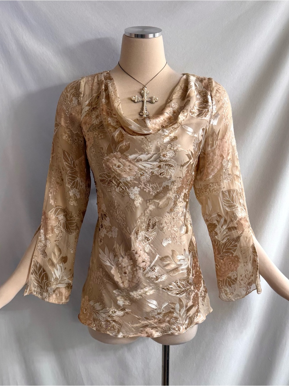 Y2K Beaded Silk Burnout Blouse